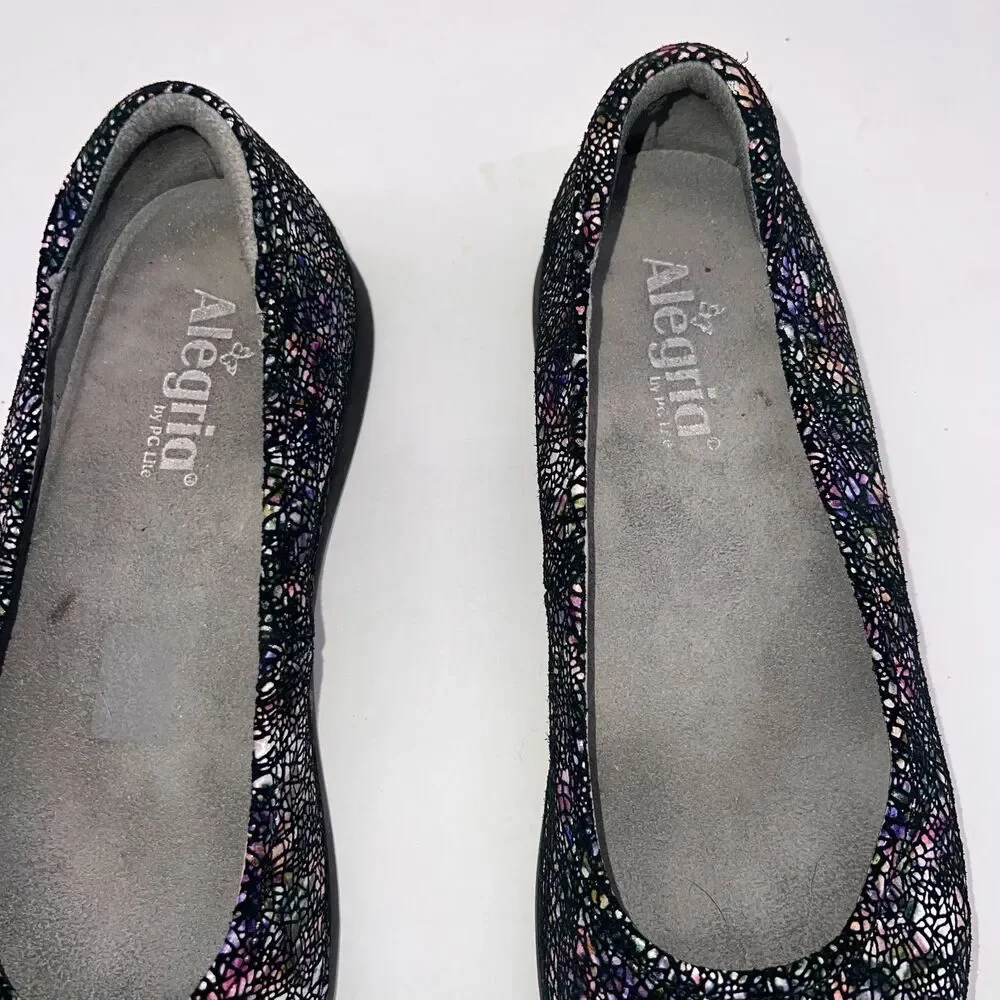 Alegria Petal - PET-500 Fractually Black Multicolor Ballet Flat Shoes SZ 9